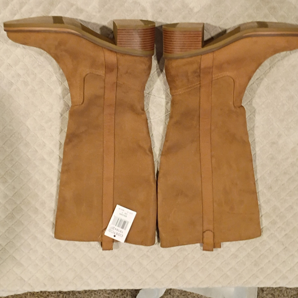 Costco Women’s Brown Silk Knee-High Riding Boots Round Toe Pull-On 7 EU 37